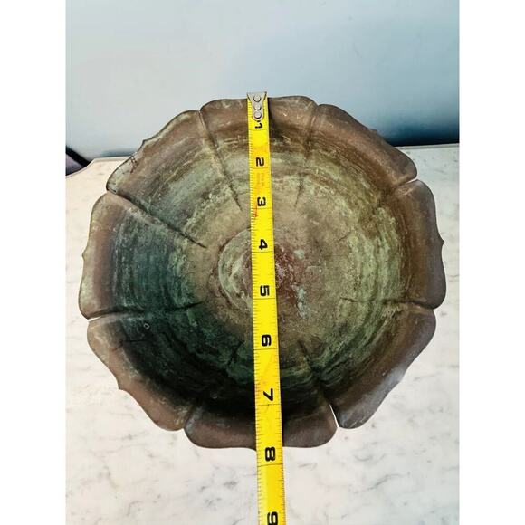 Vintage Brass 7” Compote Marble Pedestal Base Bowl Patina - Picture 3 of 10